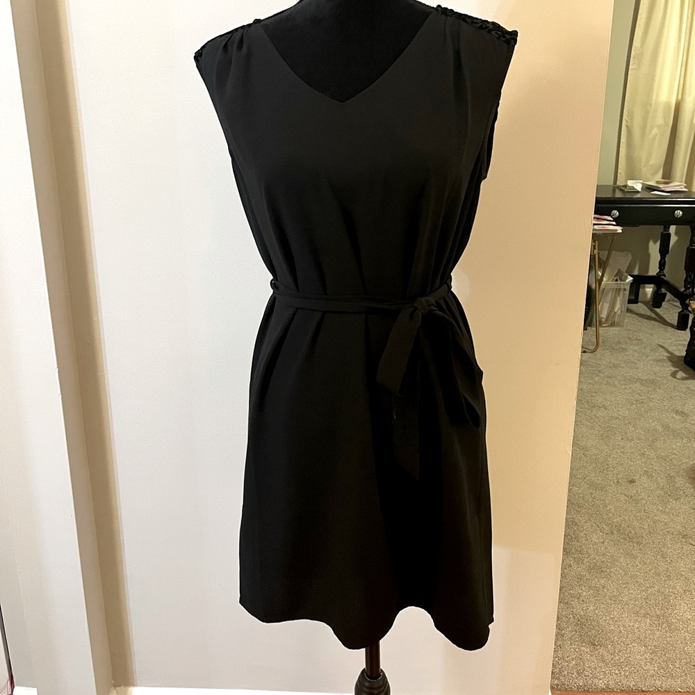 Forever 21 Black Mini Shift Dress with Belt and Shoulder Detail Small